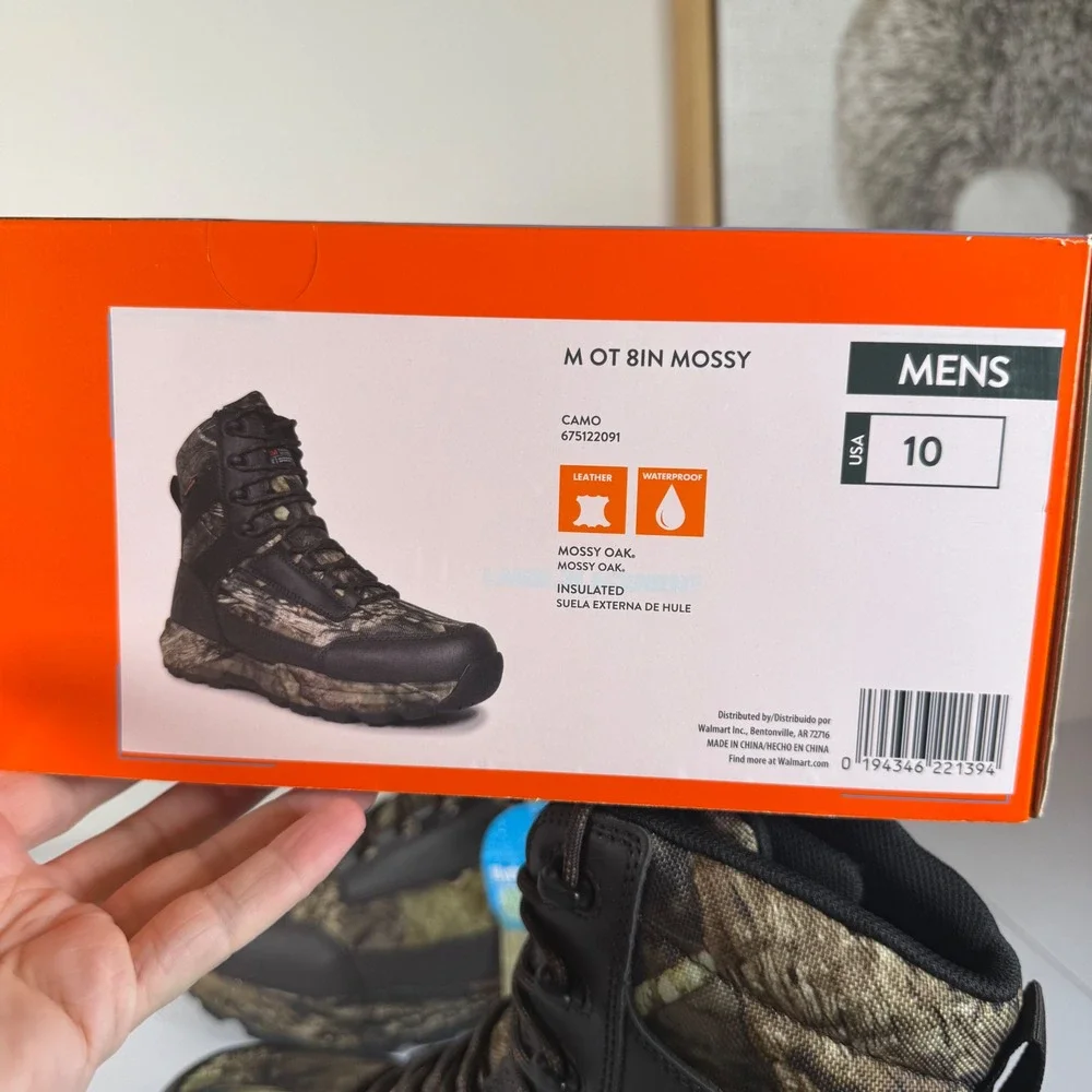 NEW Ozark Trail Mossy Oak Hunting Boots Size 10 Camo Waterproof Insulated 8 Inch